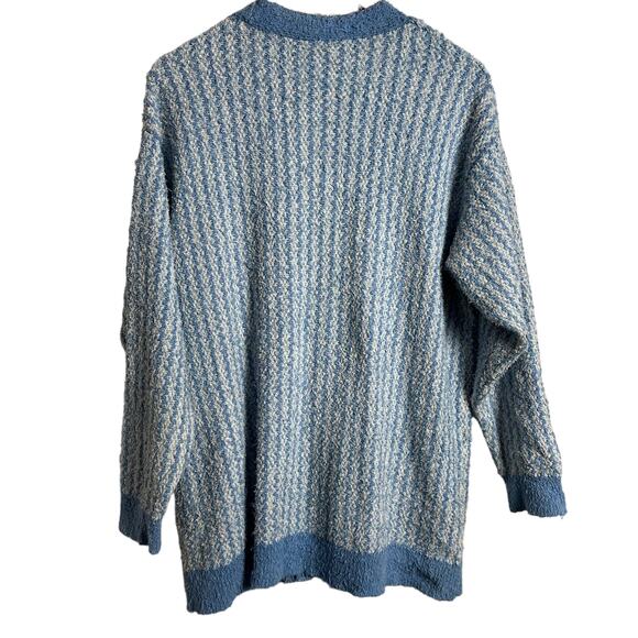 Zara Blue Chunky Oversized Tweed Striped Button Cardigan Sweater Size S - Picture 10 of 10